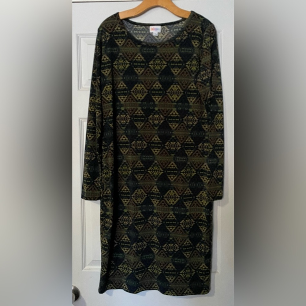 LuLaRoe Blue Green Brown Pattern Debbie Dress size X-Large